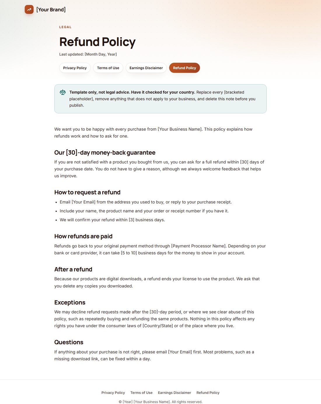 The Refund Policy template
