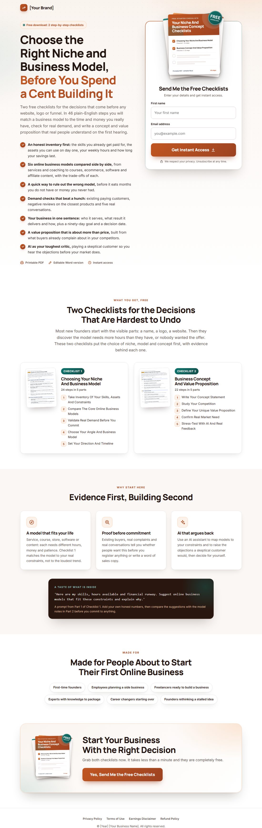 The squeeze page on desktop