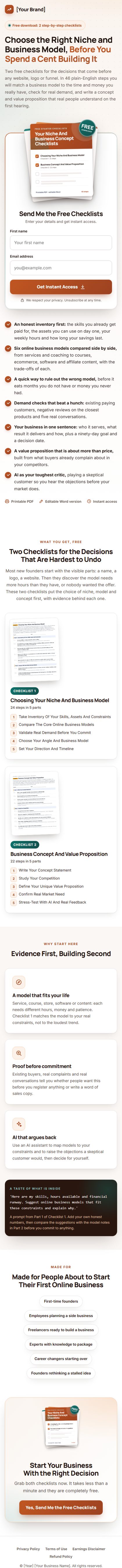 The Founder Blueprint Profit Kit squeeze page on a phone