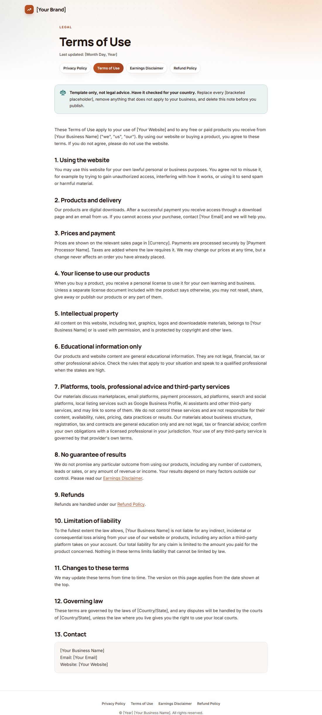 The Terms Of Service template