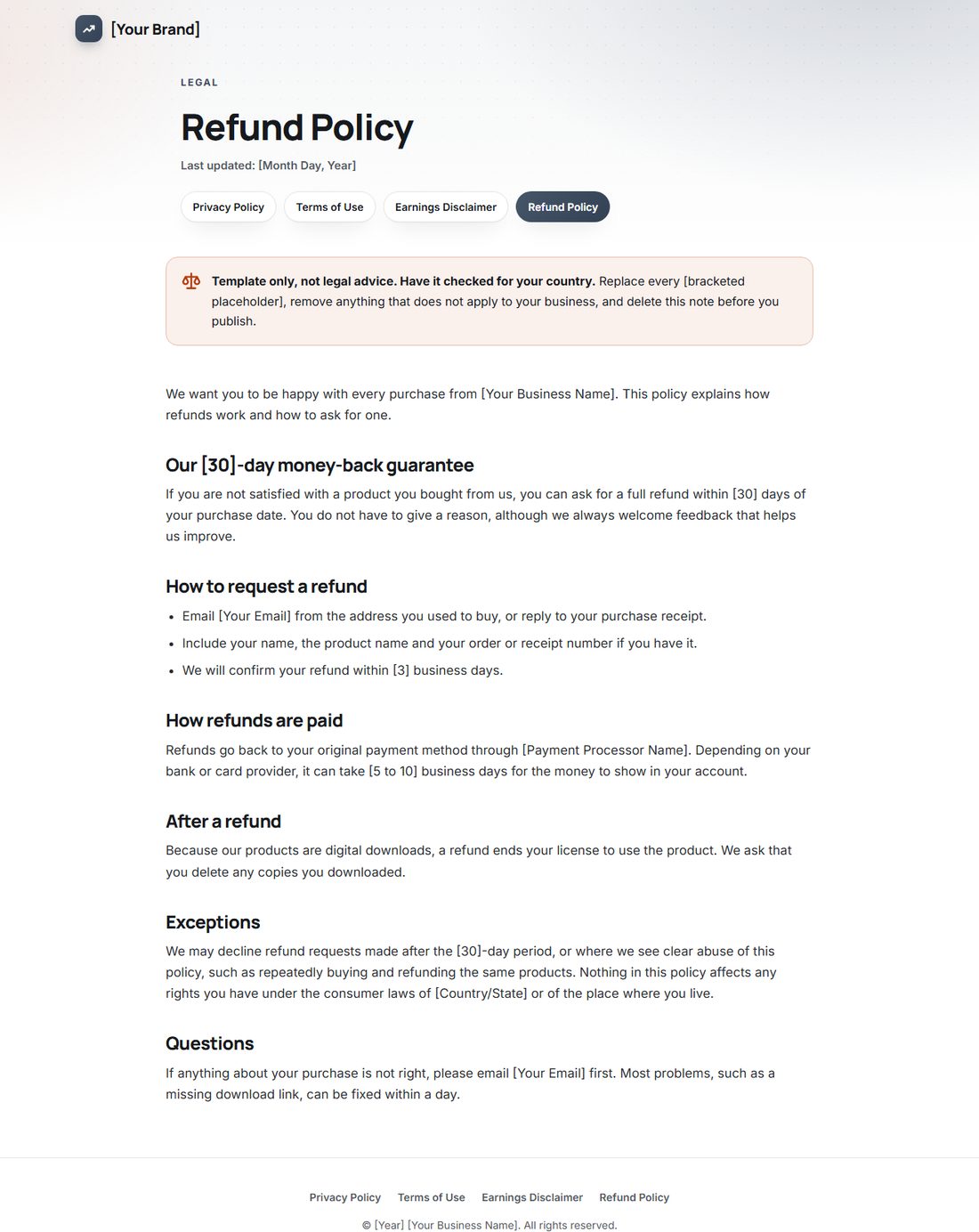 The Refund Policy template