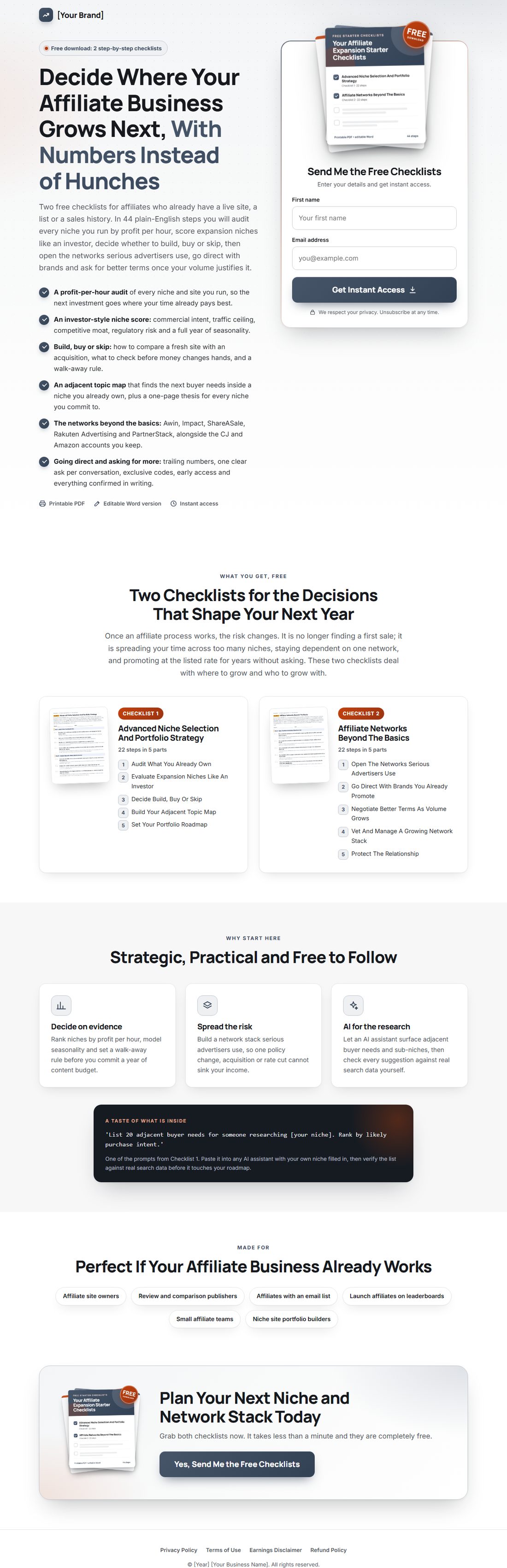 The squeeze page on desktop