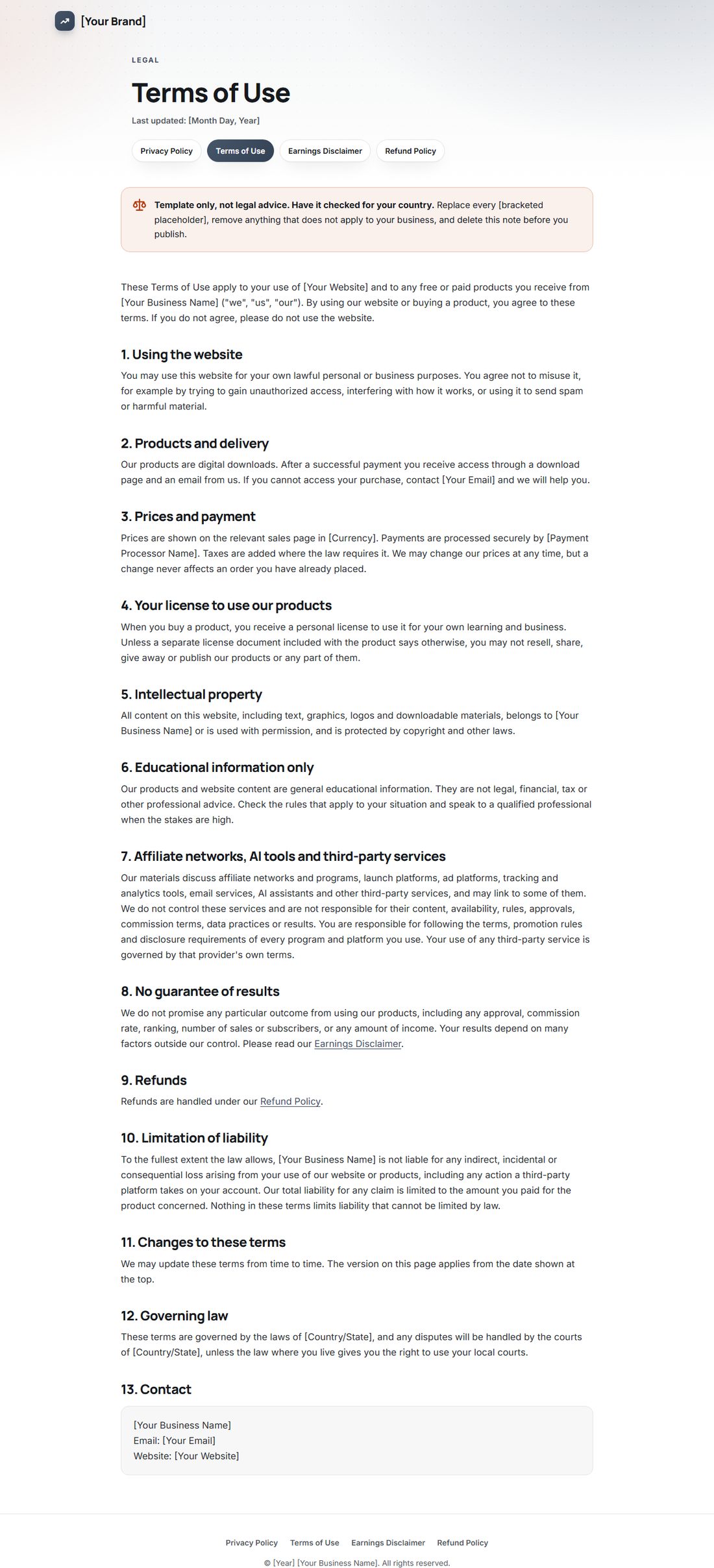 The Terms Of Service template