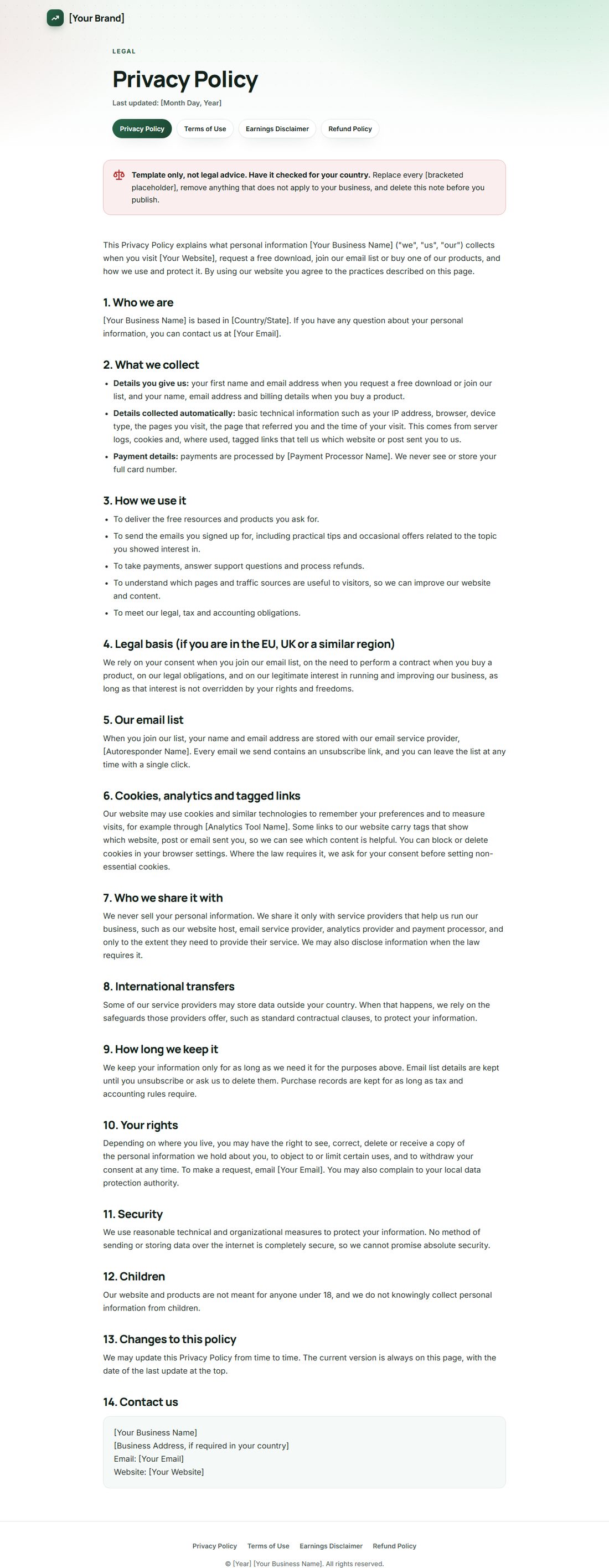 The Privacy Policy template