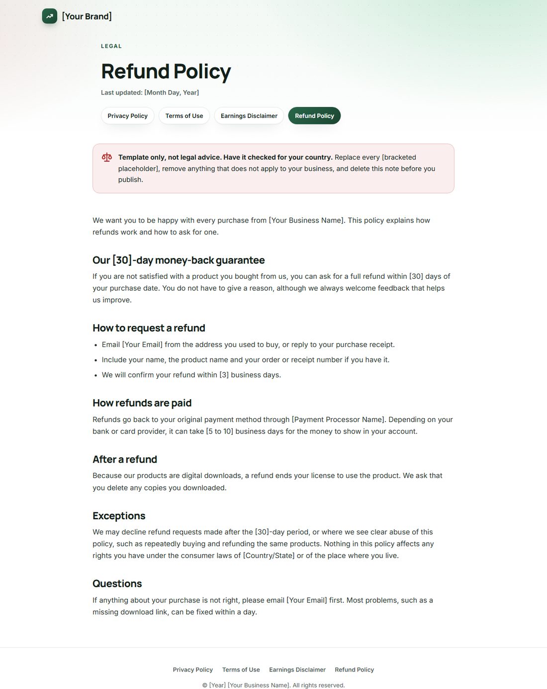 The Refund Policy template