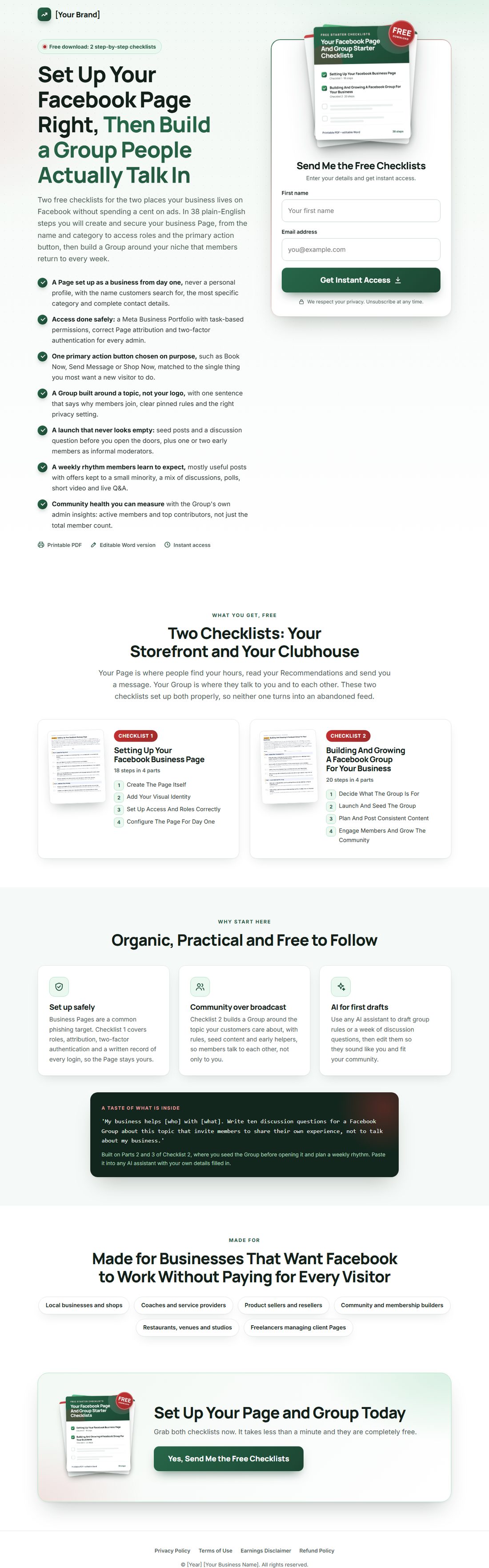 The squeeze page on desktop