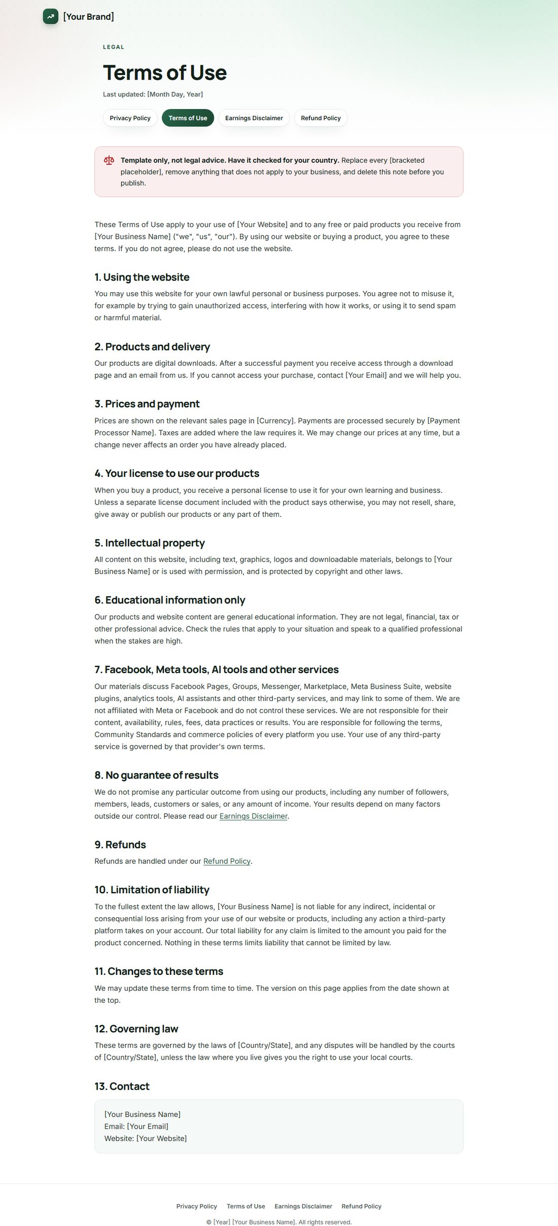 The Terms Of Service template