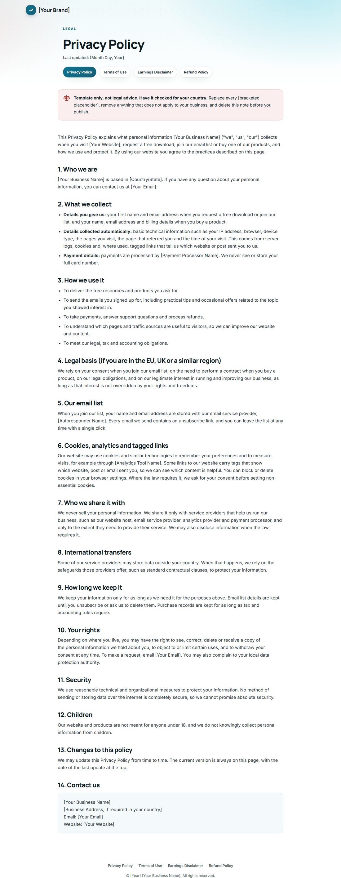 The Privacy Policy template