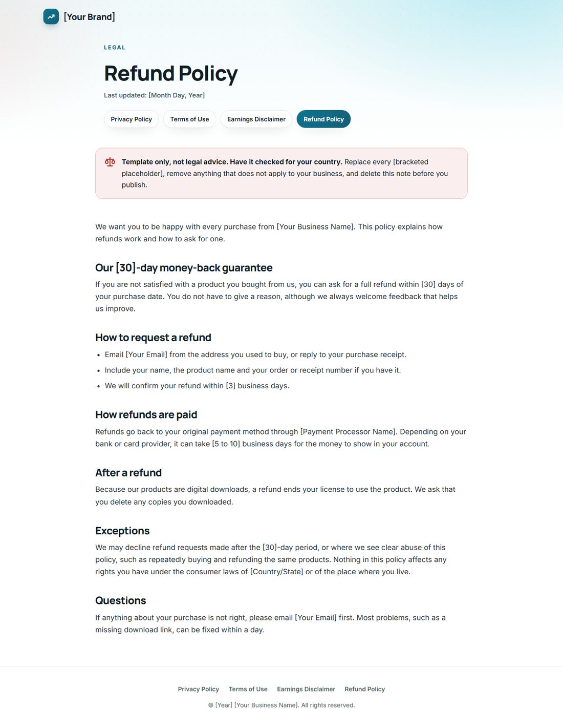 The Refund Policy template
