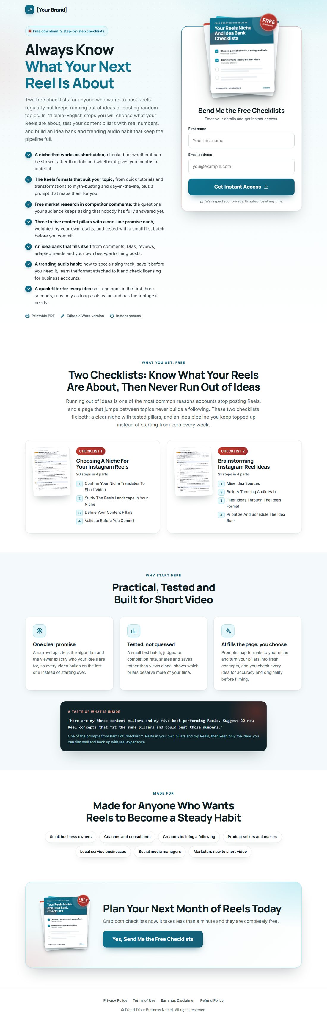 The squeeze page on desktop