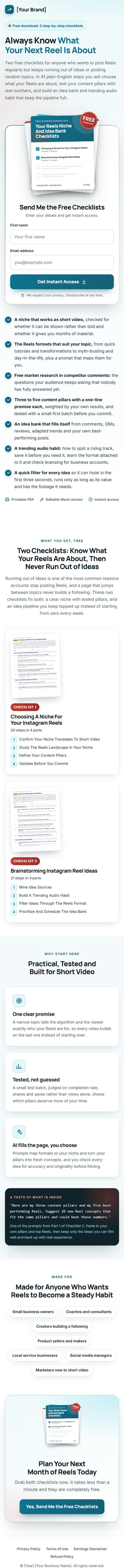 The Reels That Get Watched Profit Kit squeeze page on a phone