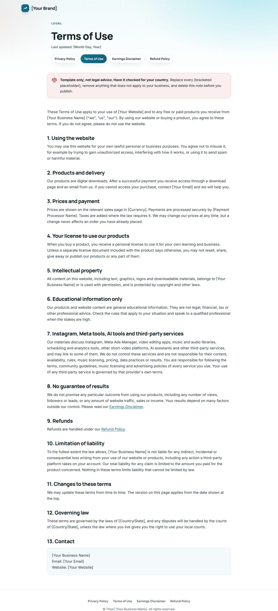 The Terms Of Service template