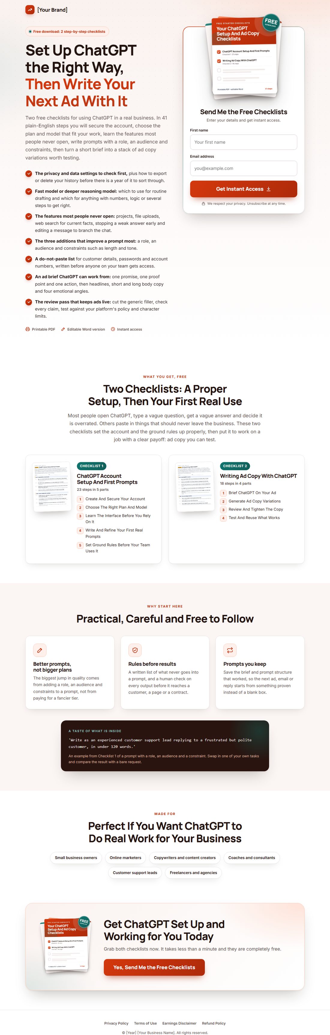 The squeeze page on desktop