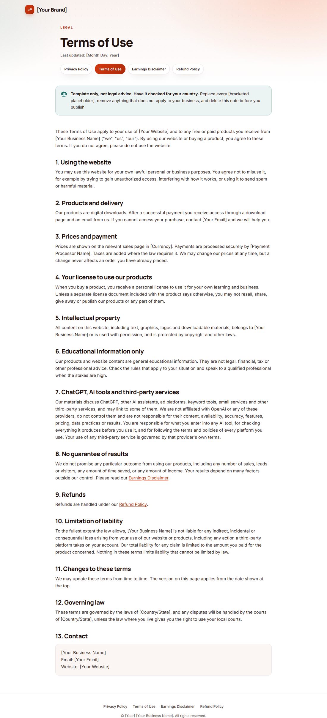 The Terms Of Service template