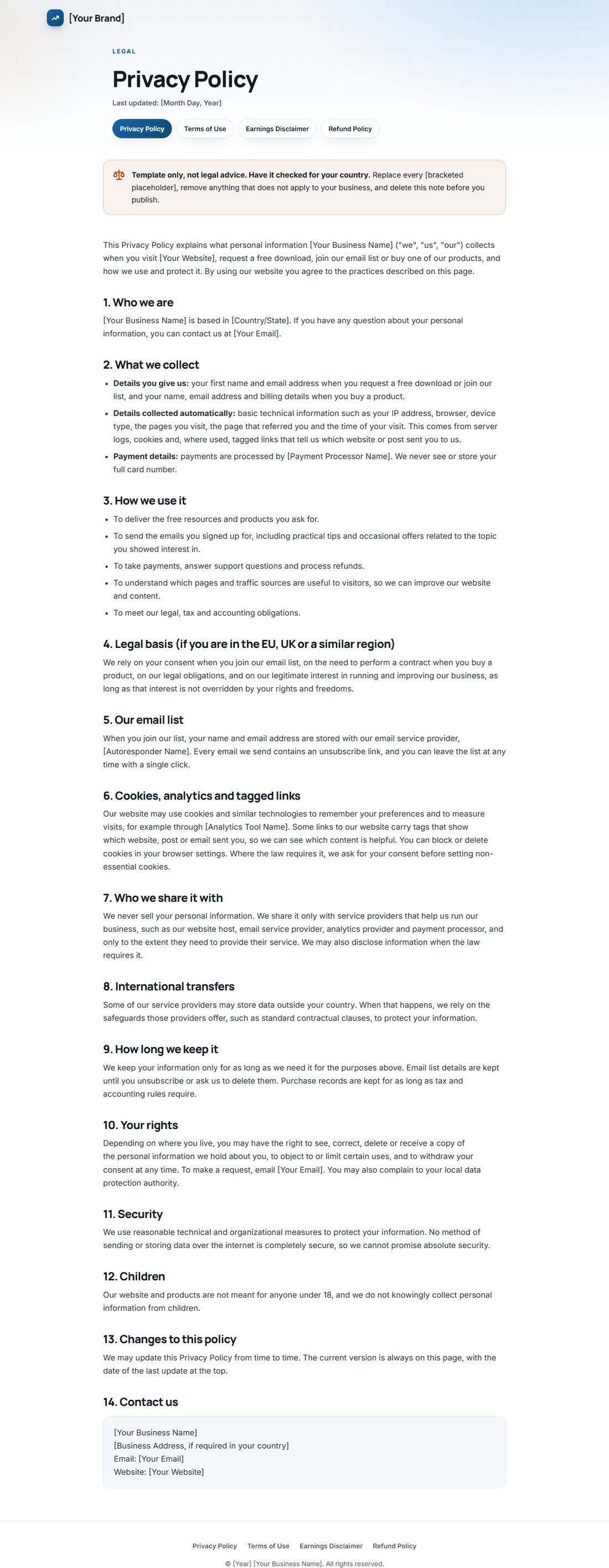The Privacy Policy template