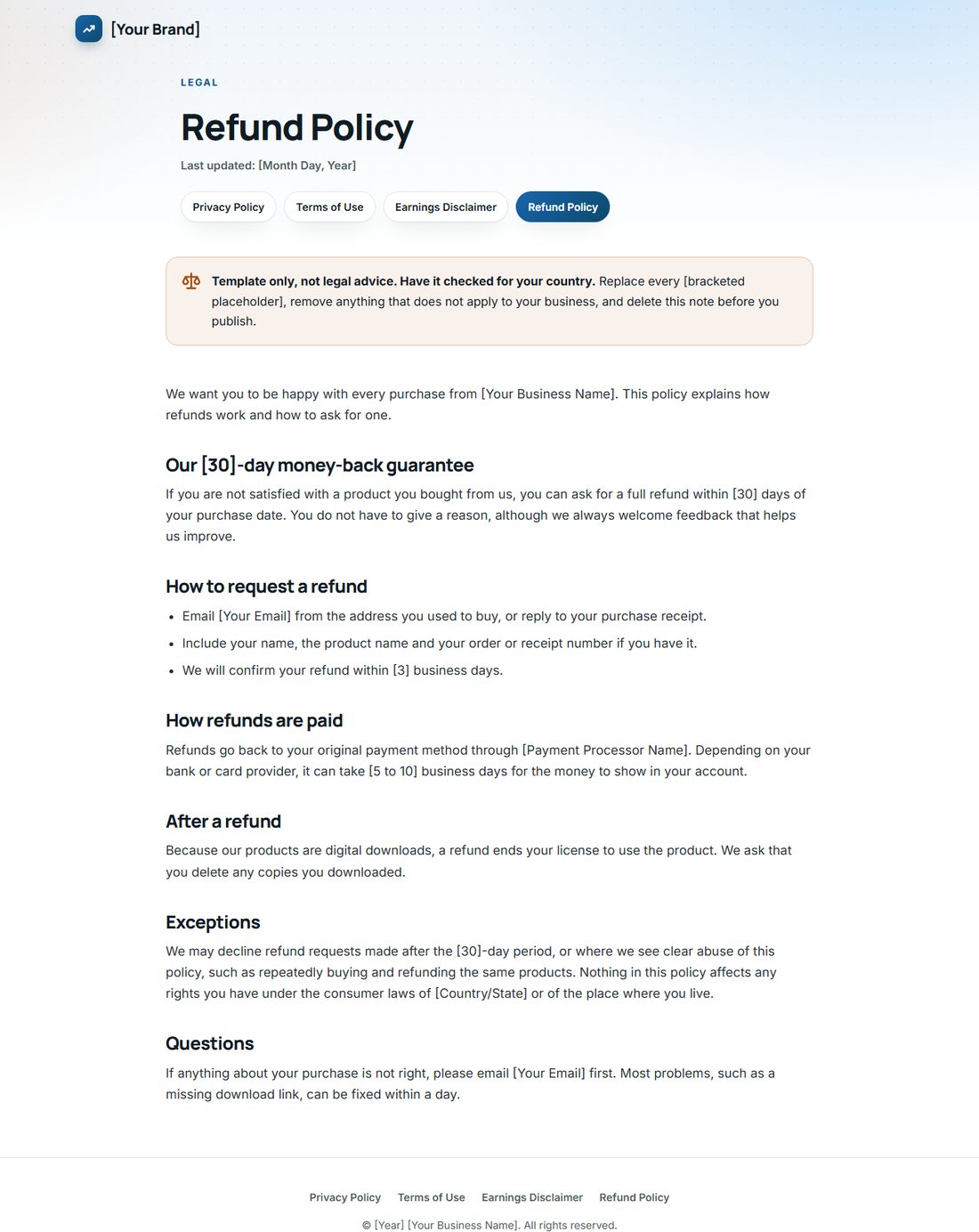 The Refund Policy template