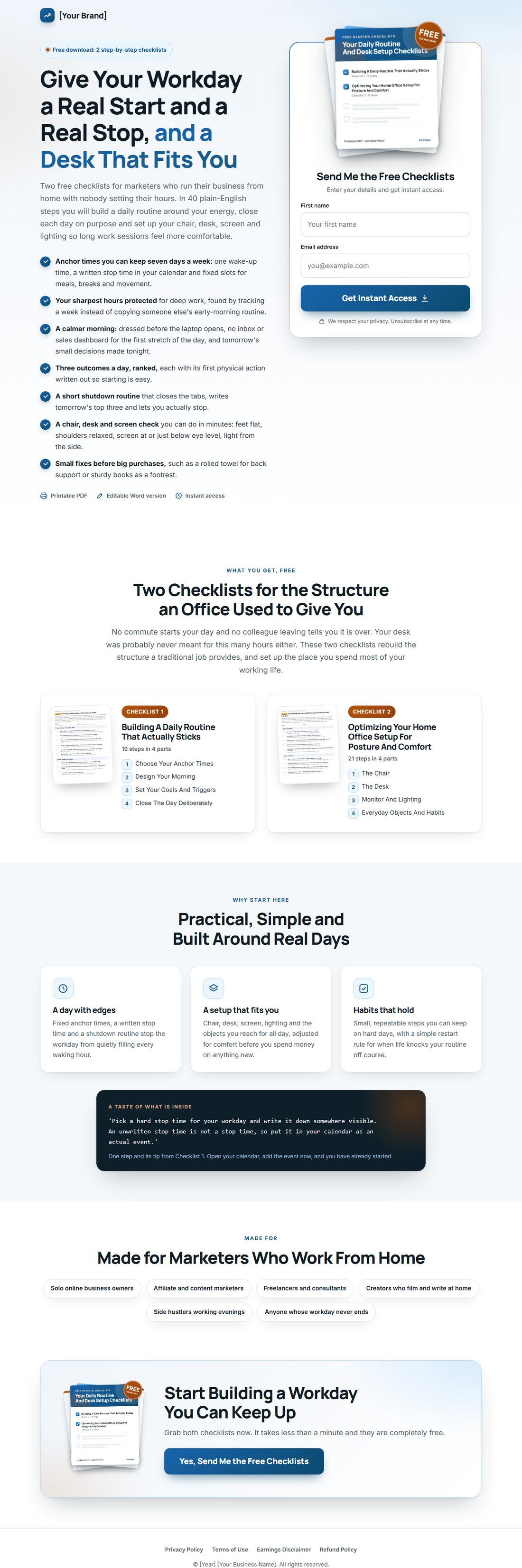 The squeeze page on desktop