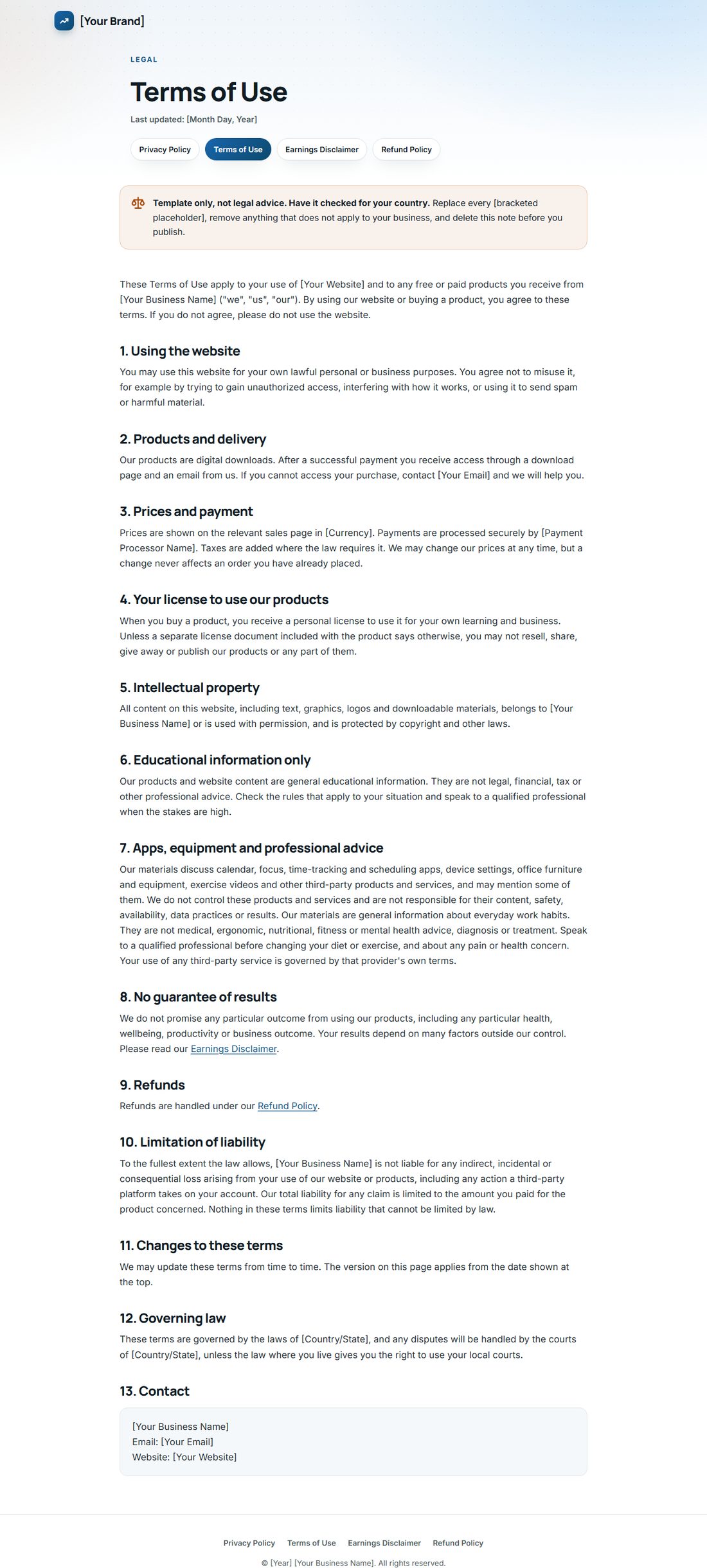 The Terms Of Service template