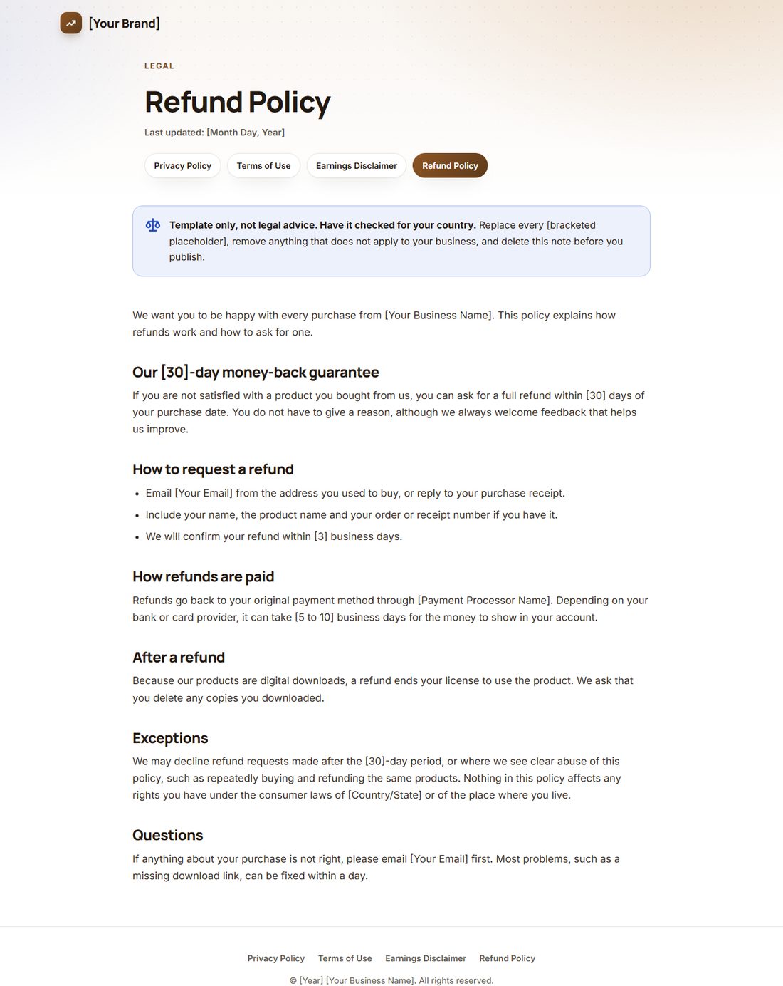The Refund Policy template