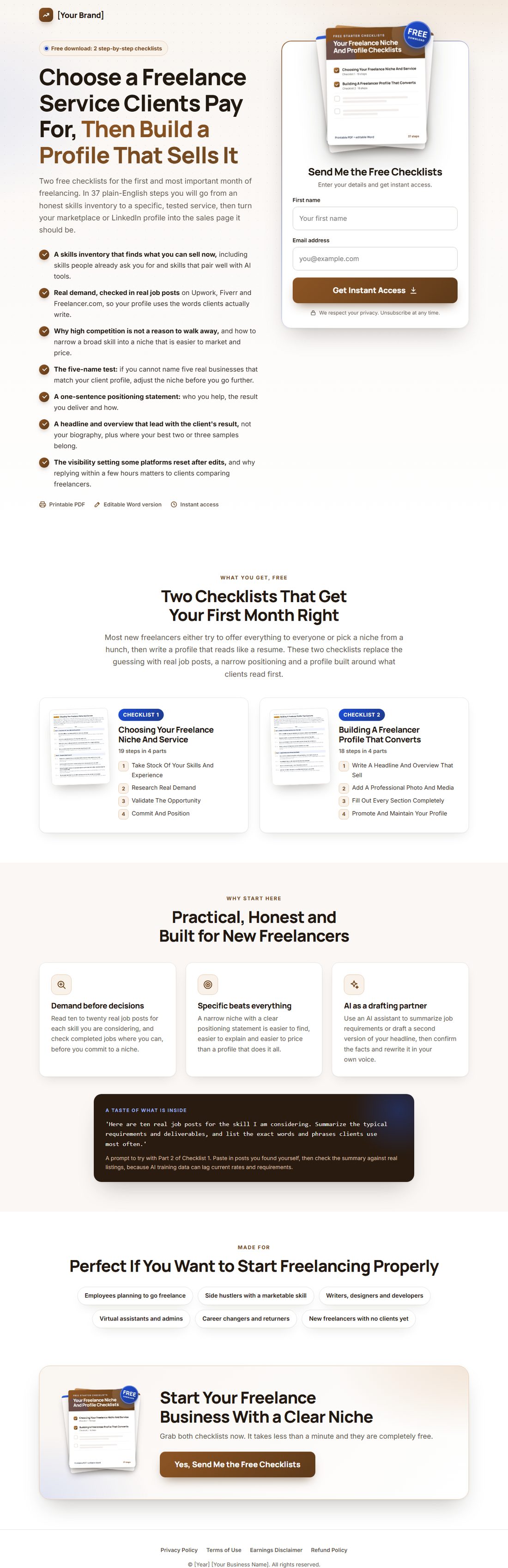 The squeeze page on desktop