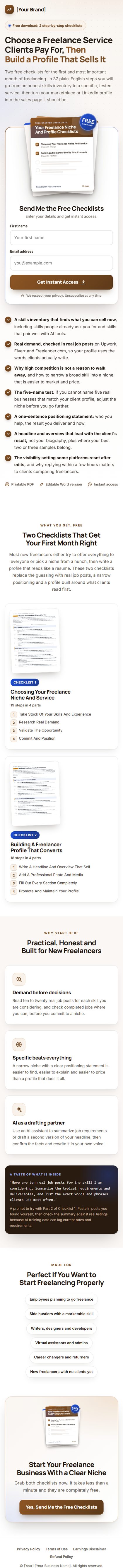 The Freelancer Start Profit Kit squeeze page on a phone