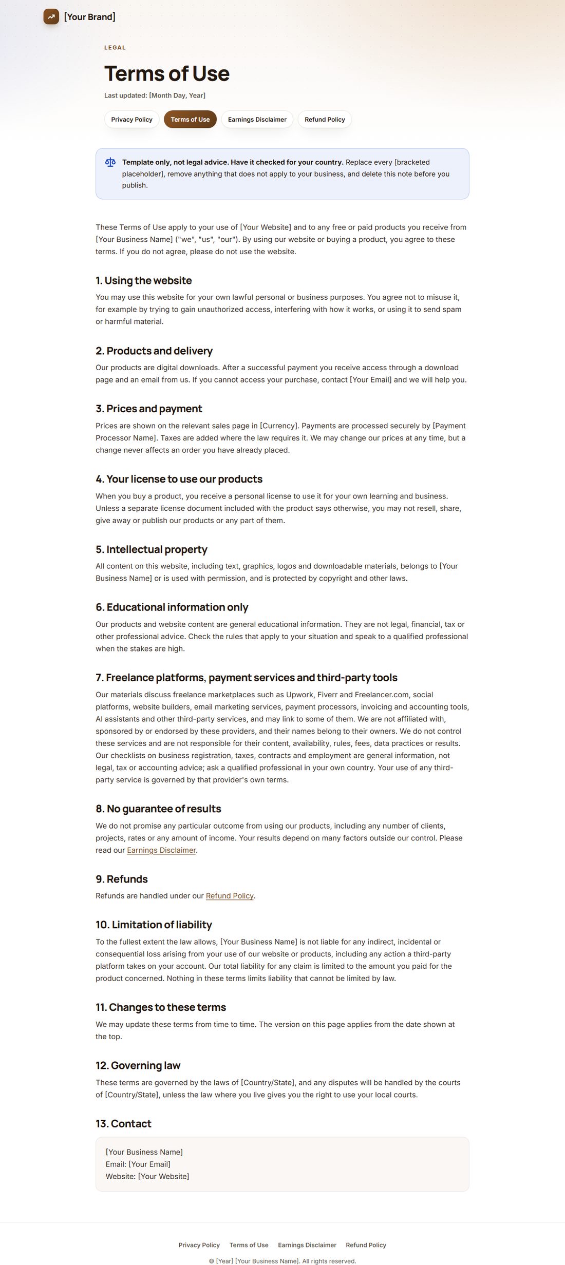 The Terms Of Service template