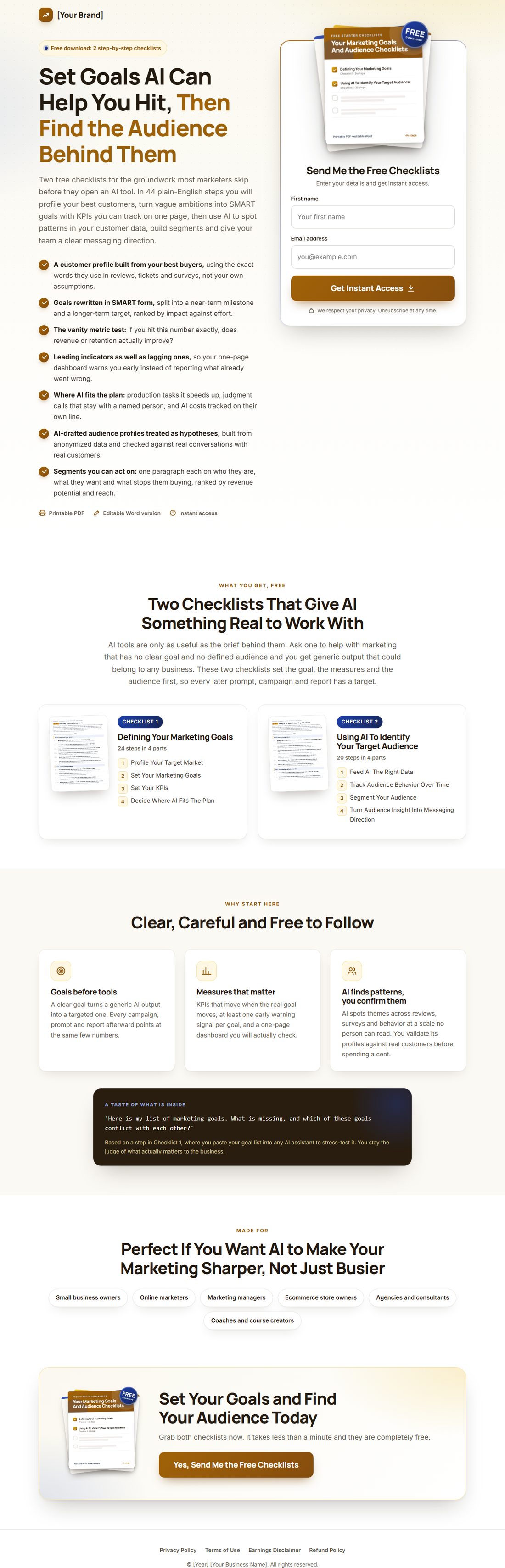 The squeeze page on desktop