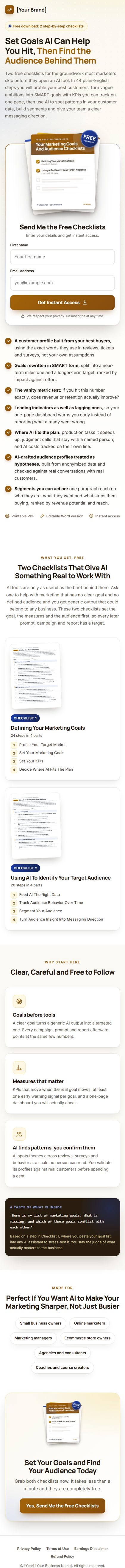 The AI Marketing Strategy Profit Kit squeeze page on a phone