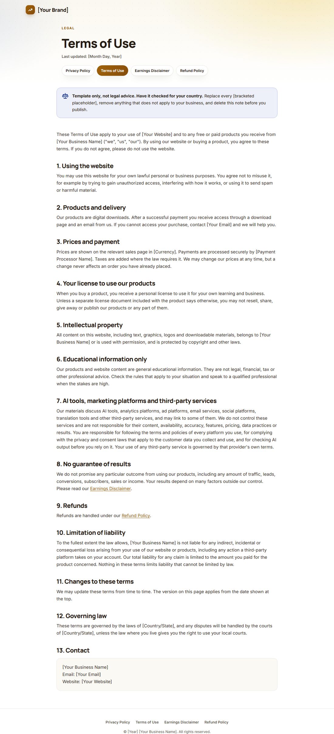 The Terms Of Service template