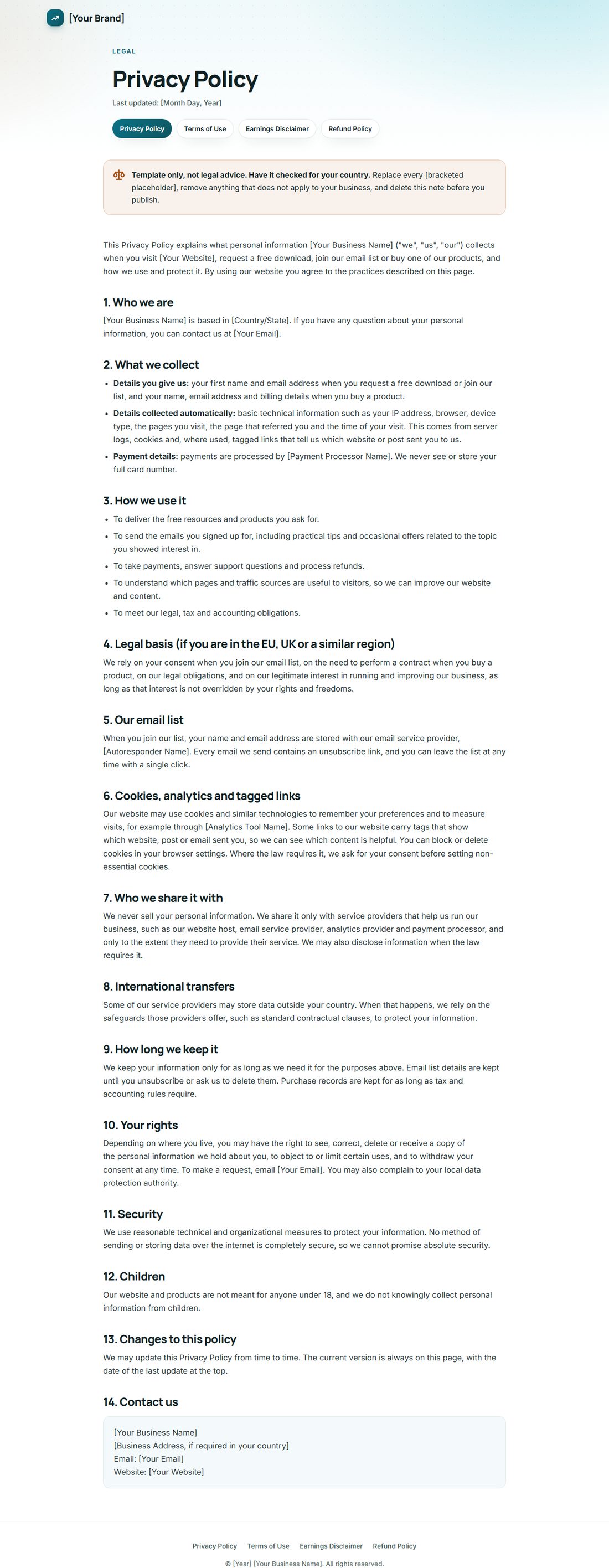 The Privacy Policy template