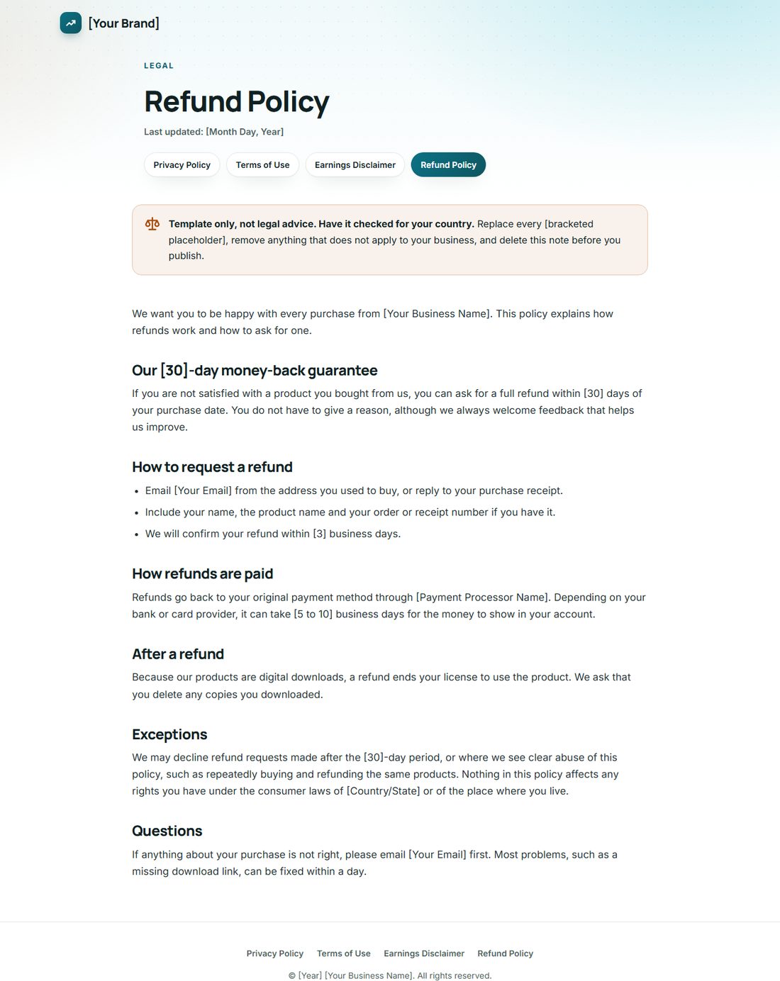 The Refund Policy template