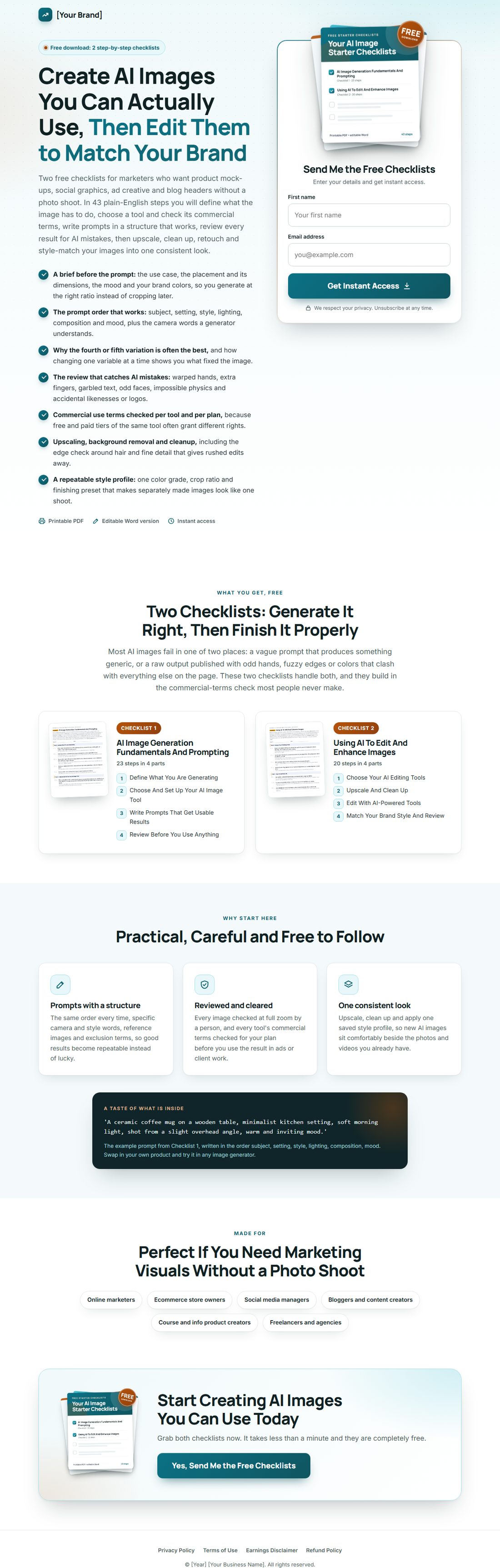 The squeeze page on desktop