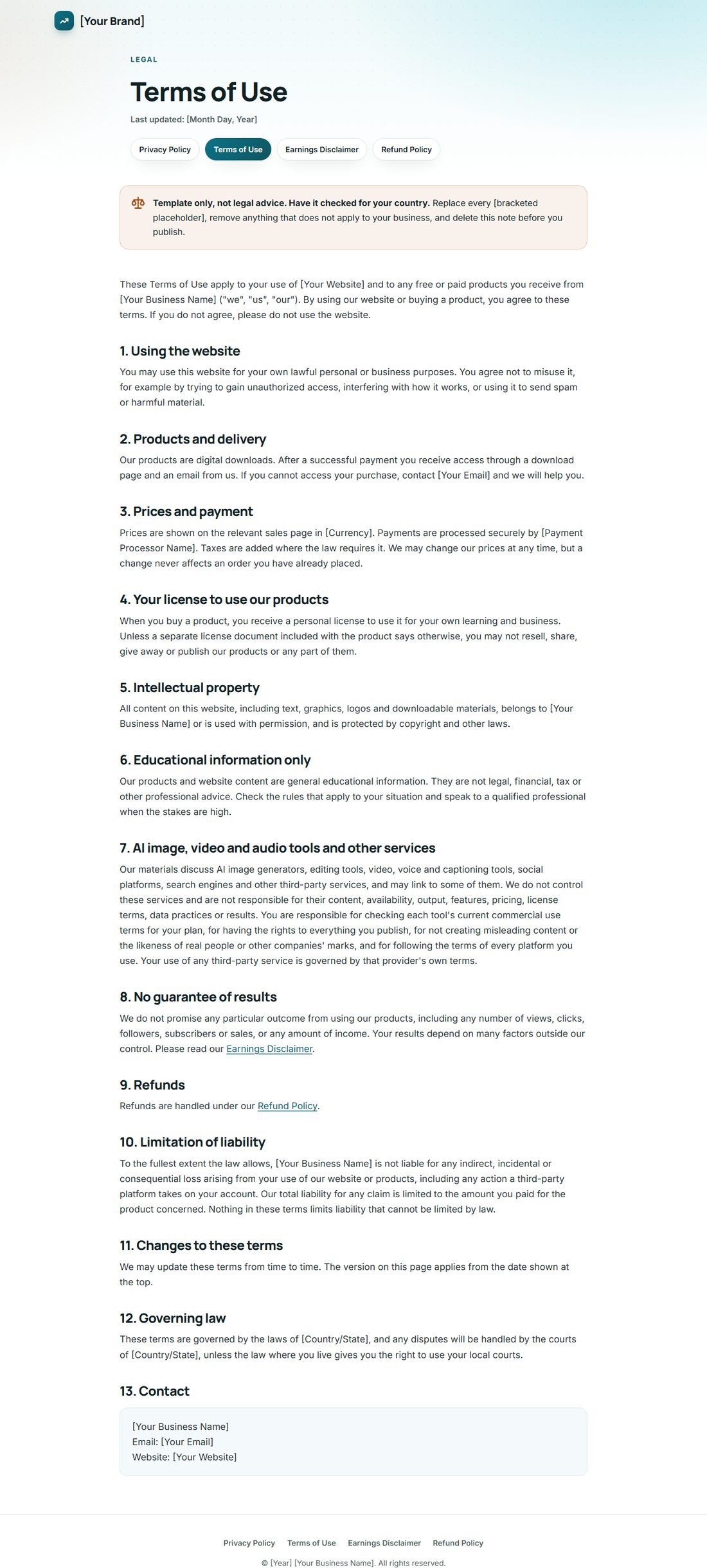 The Terms Of Service template