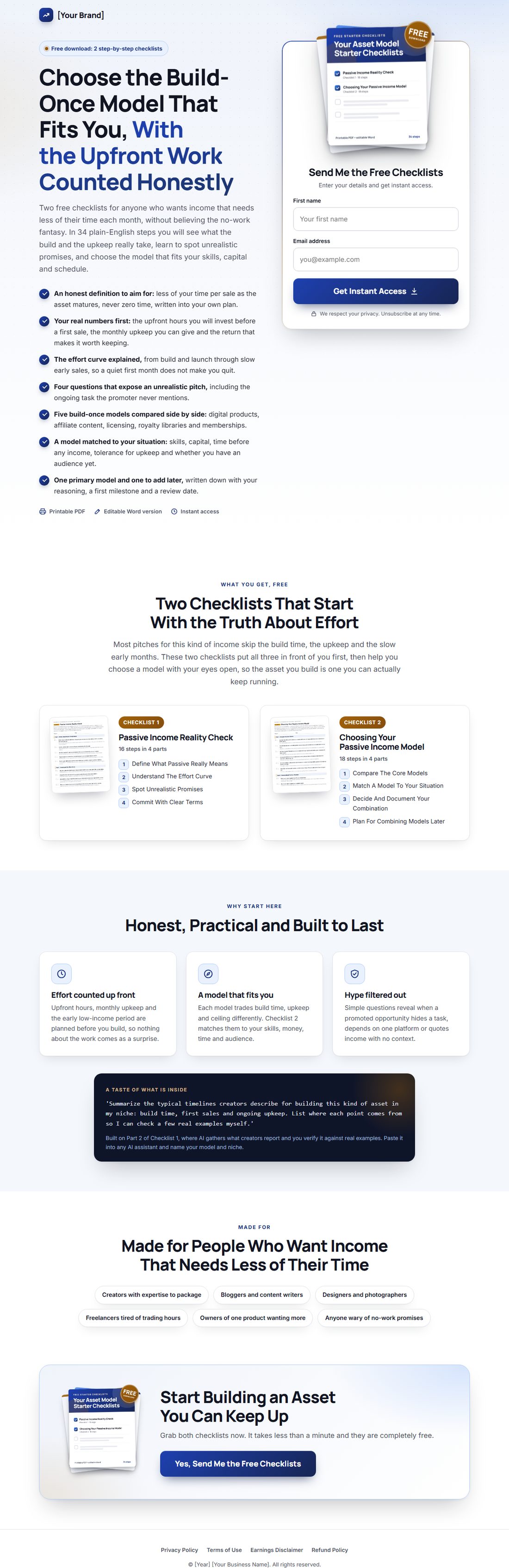 The squeeze page on desktop