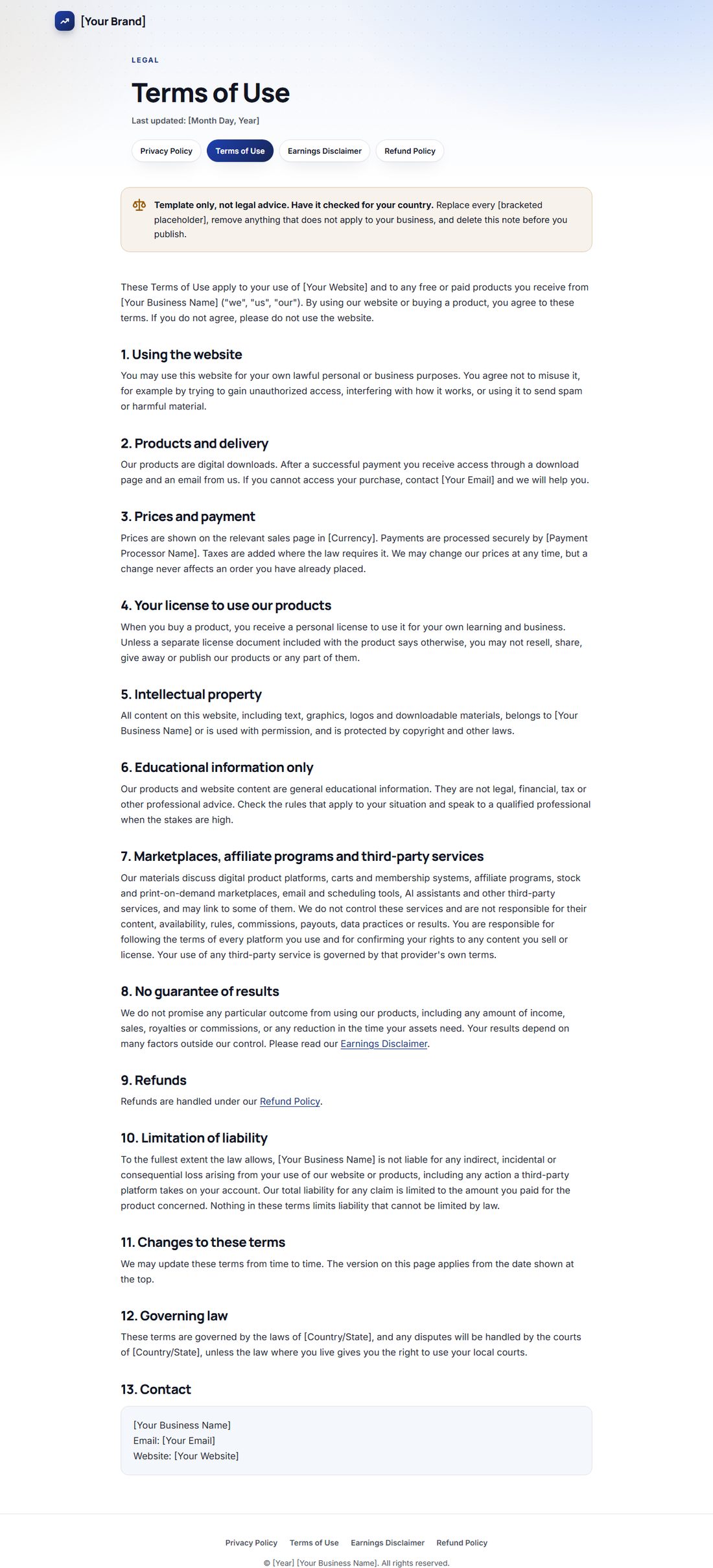The Terms Of Service template