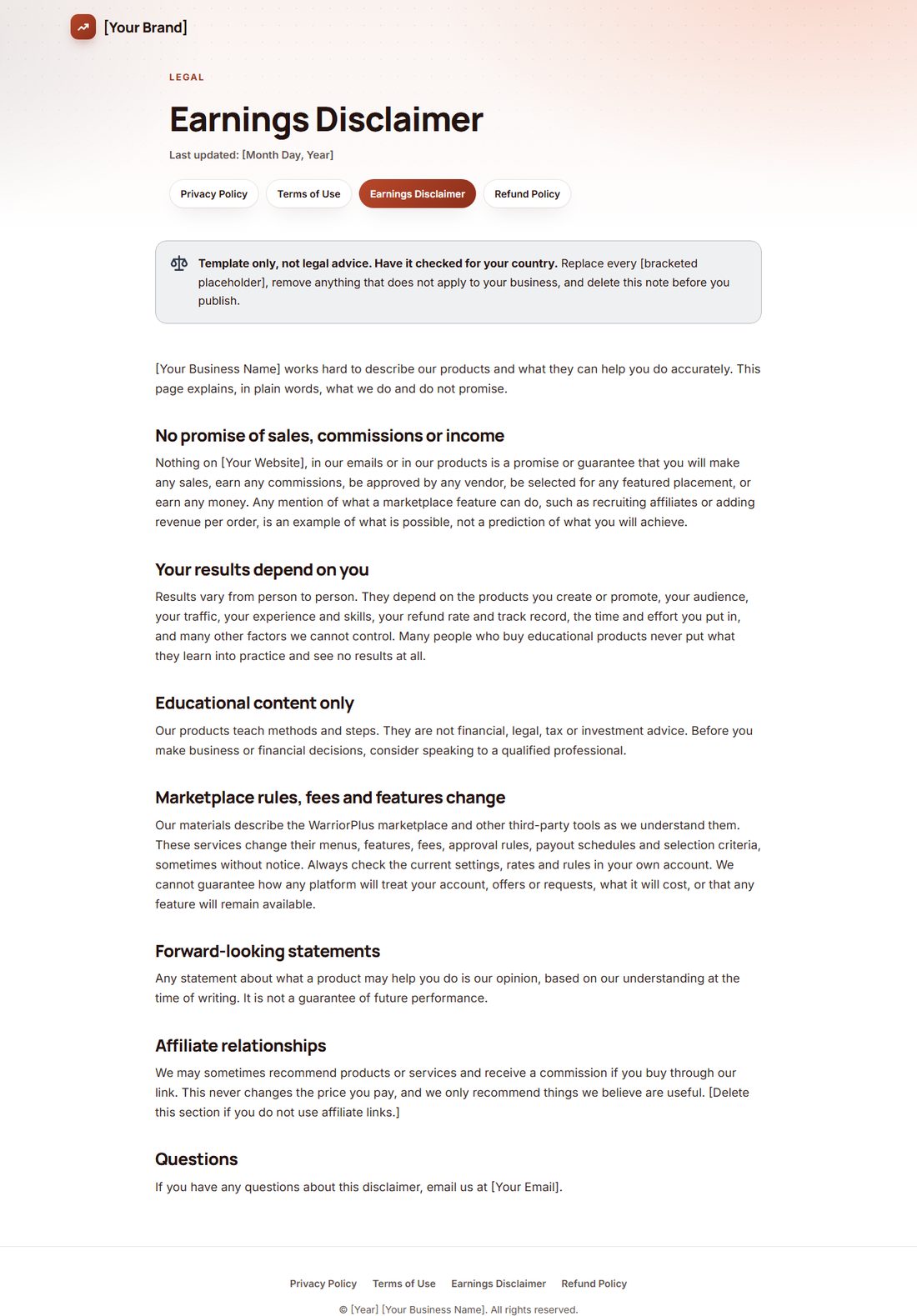 The Earnings Disclaimer template