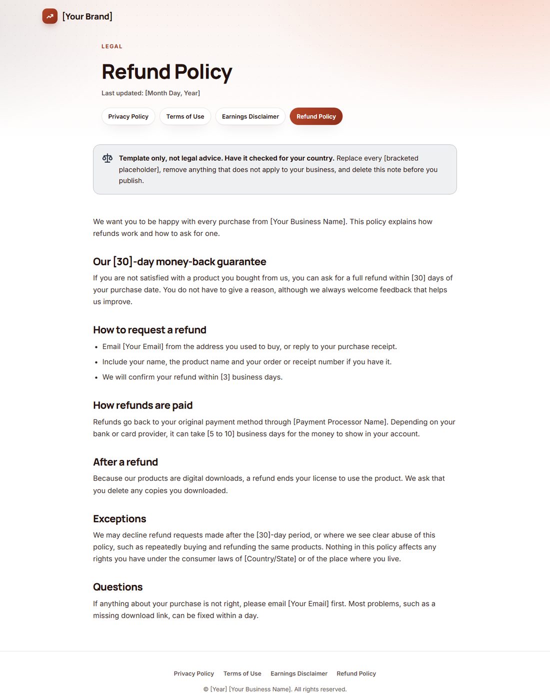 The Refund Policy template