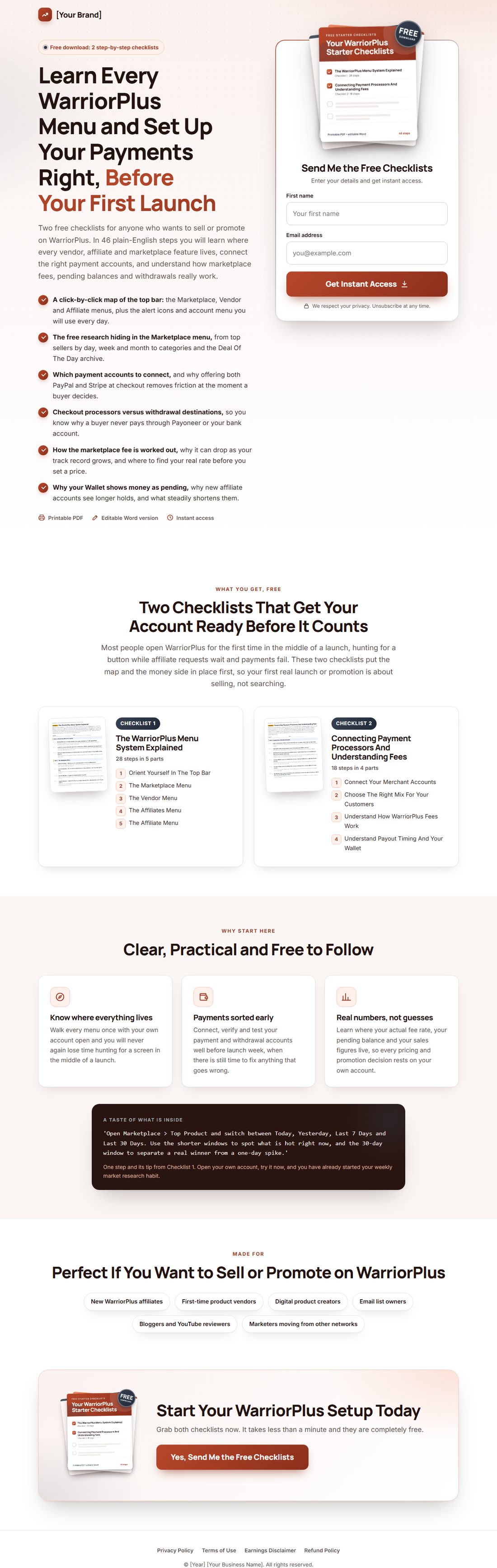 The squeeze page on desktop