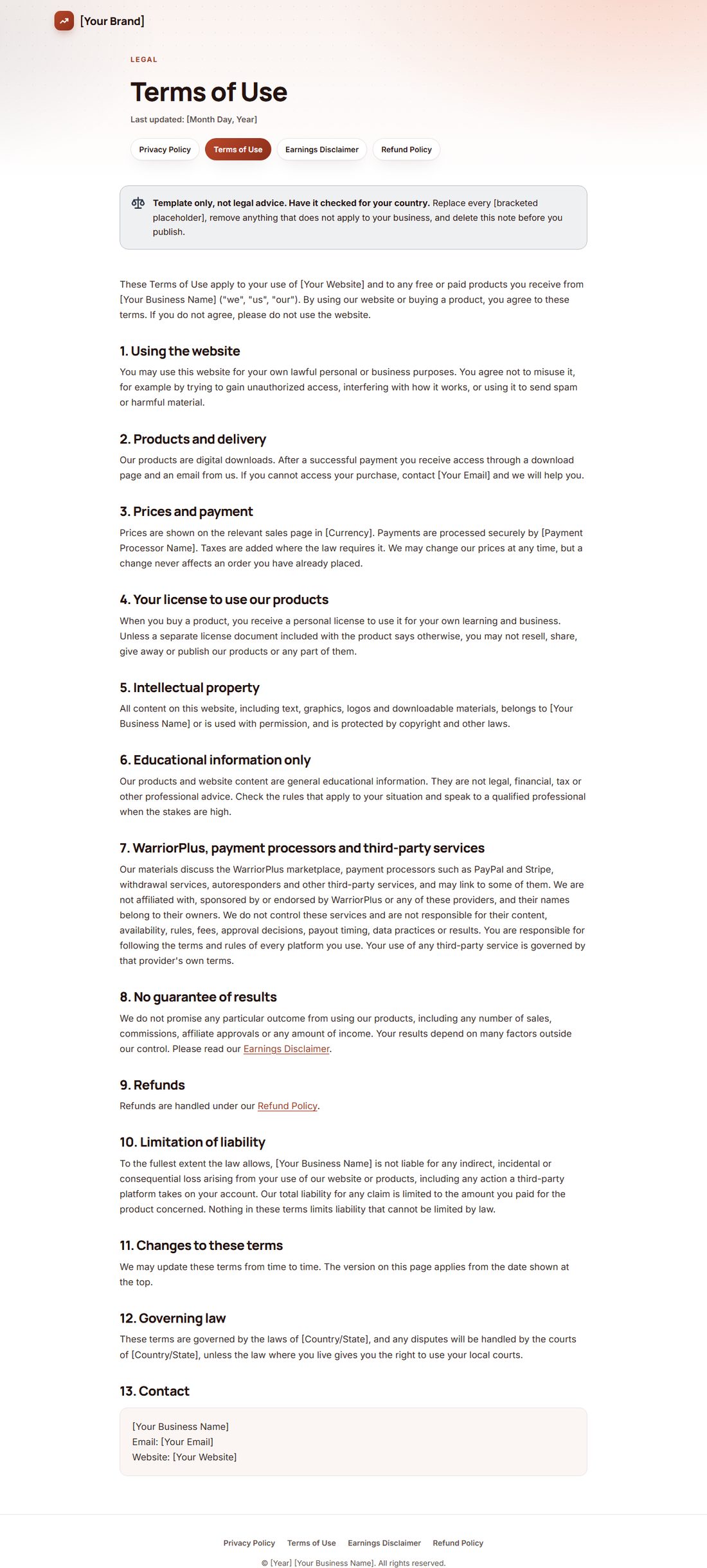 The Terms Of Service template