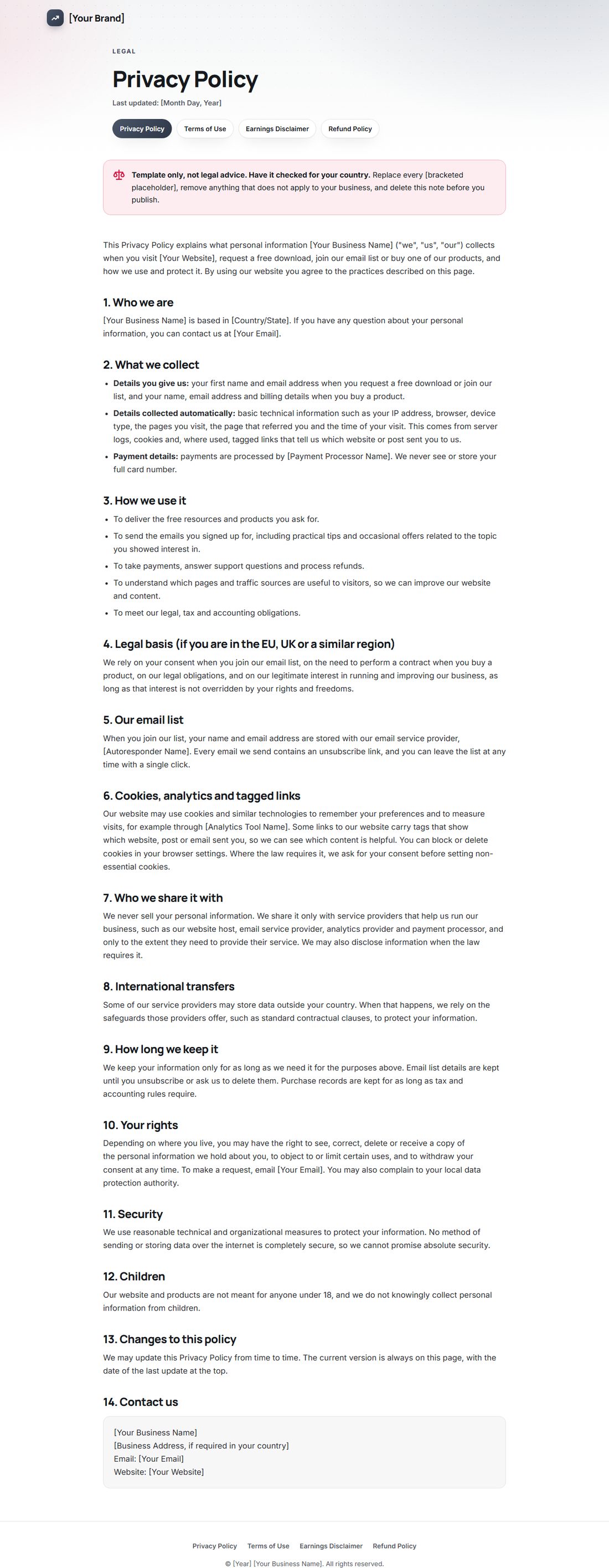 The Privacy Policy template