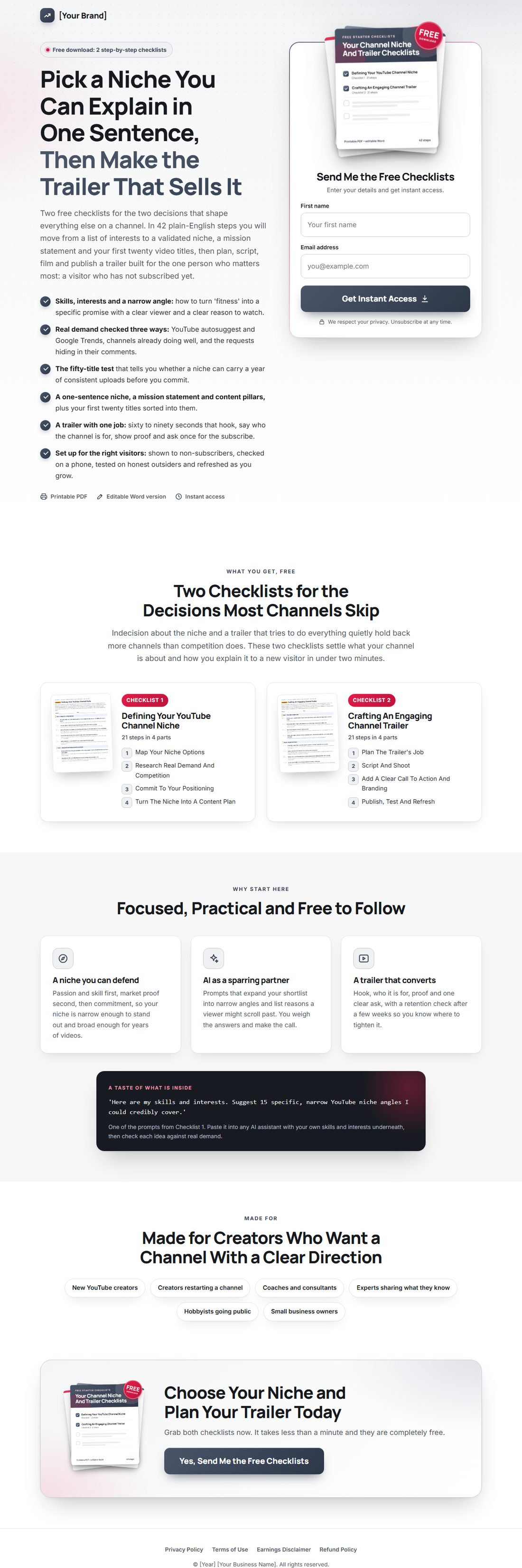 The squeeze page on desktop