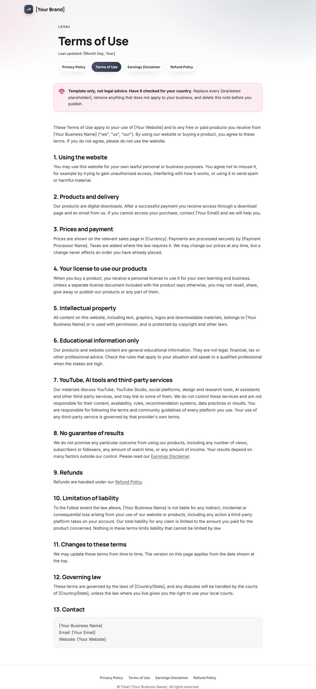 The Terms Of Service template