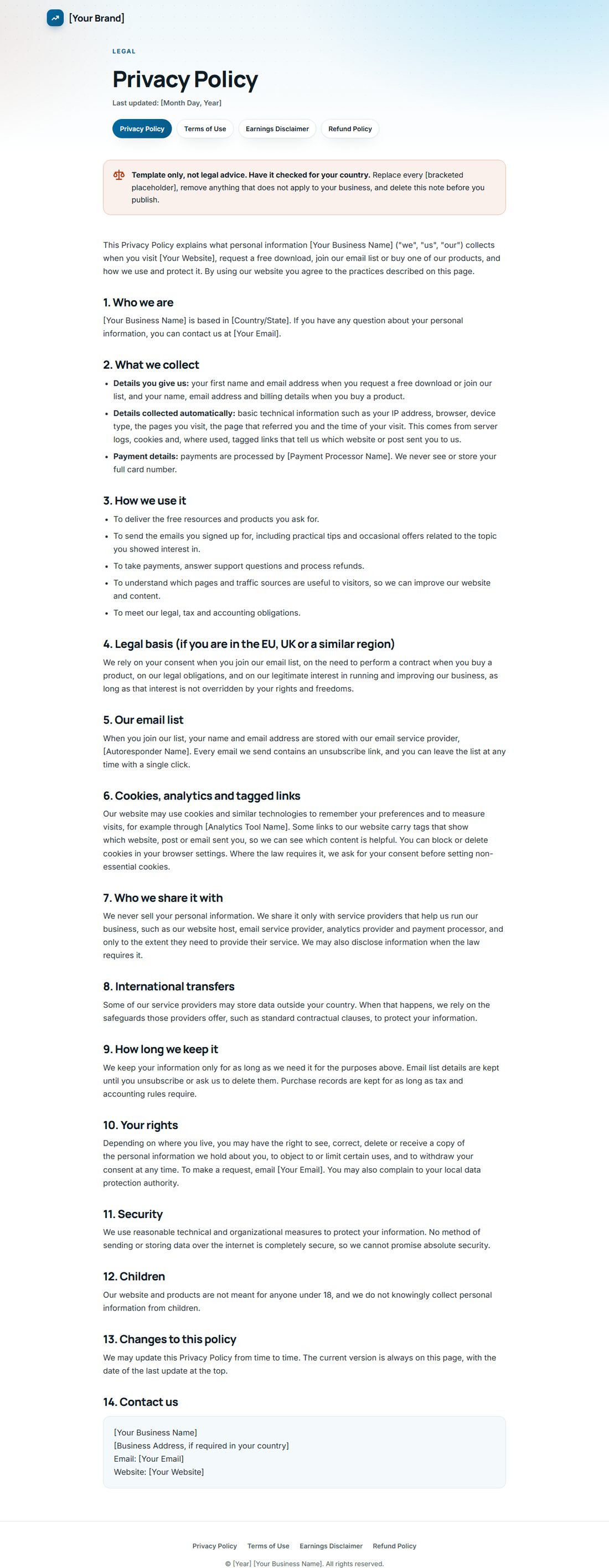 The Privacy Policy template