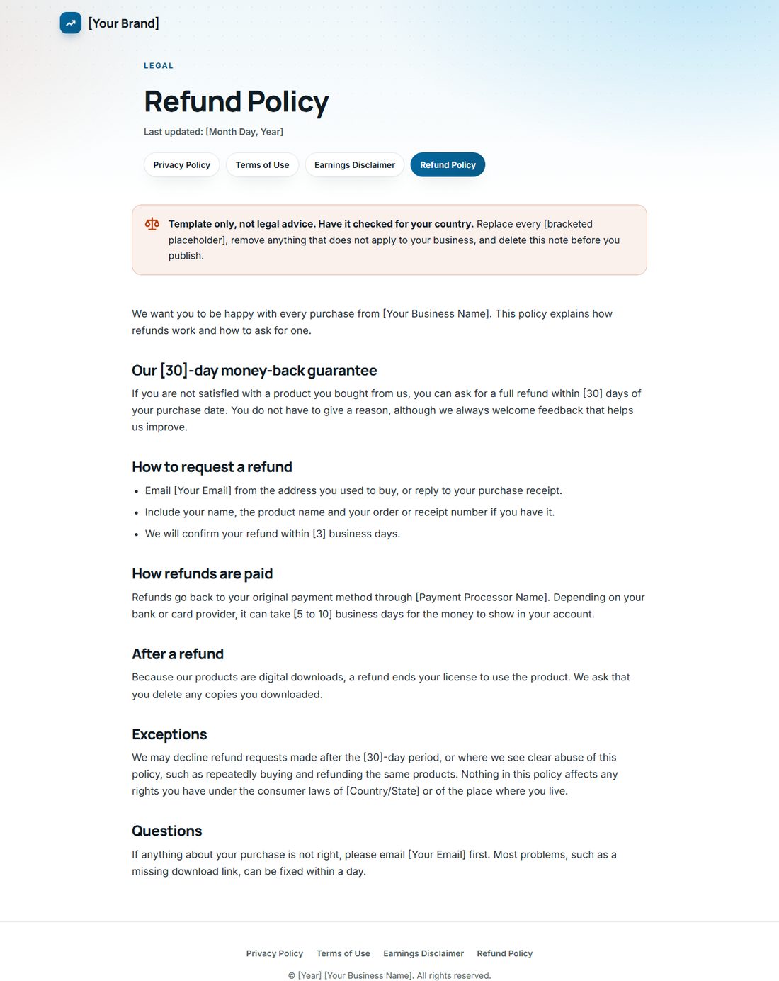 The Refund Policy template