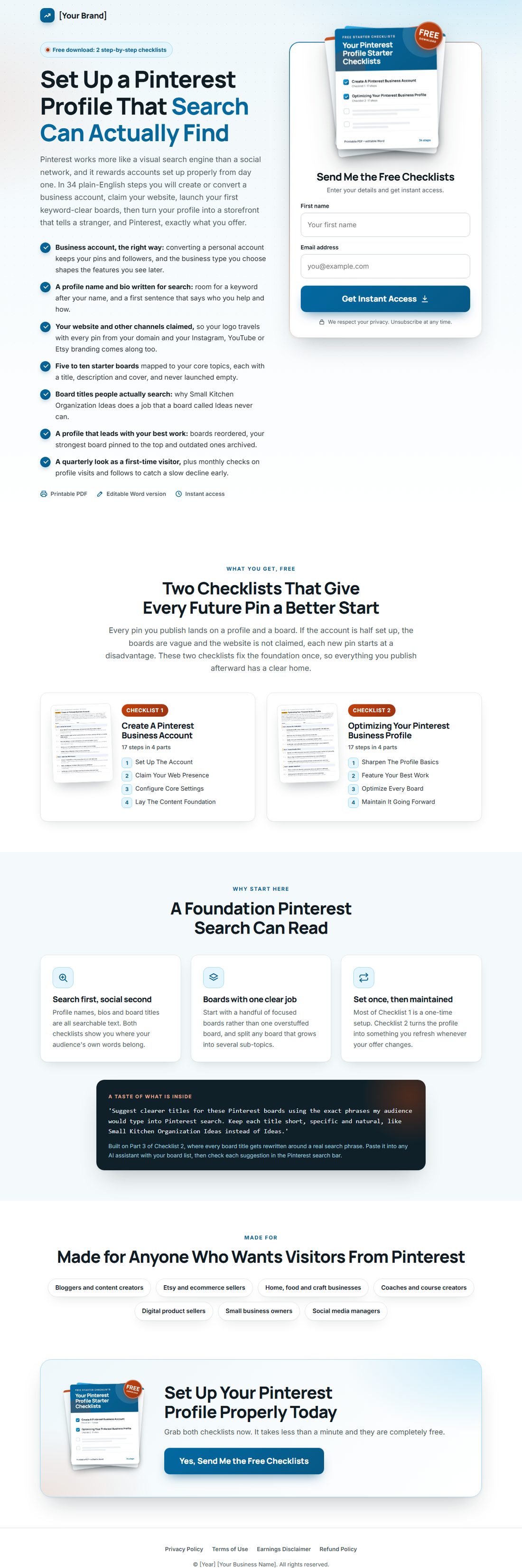 The squeeze page on desktop
