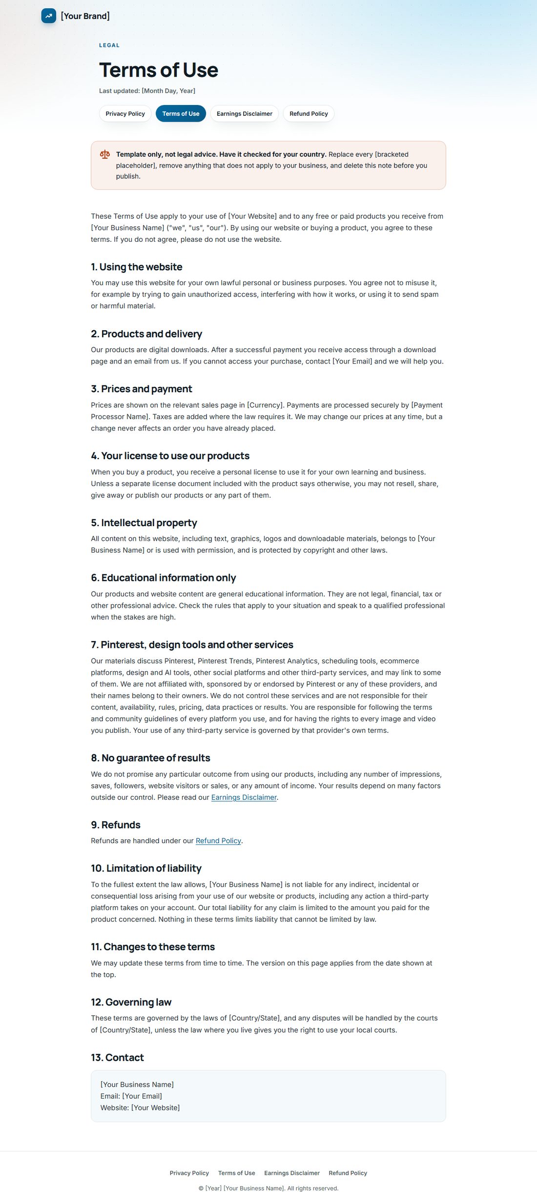 The Terms Of Service template
