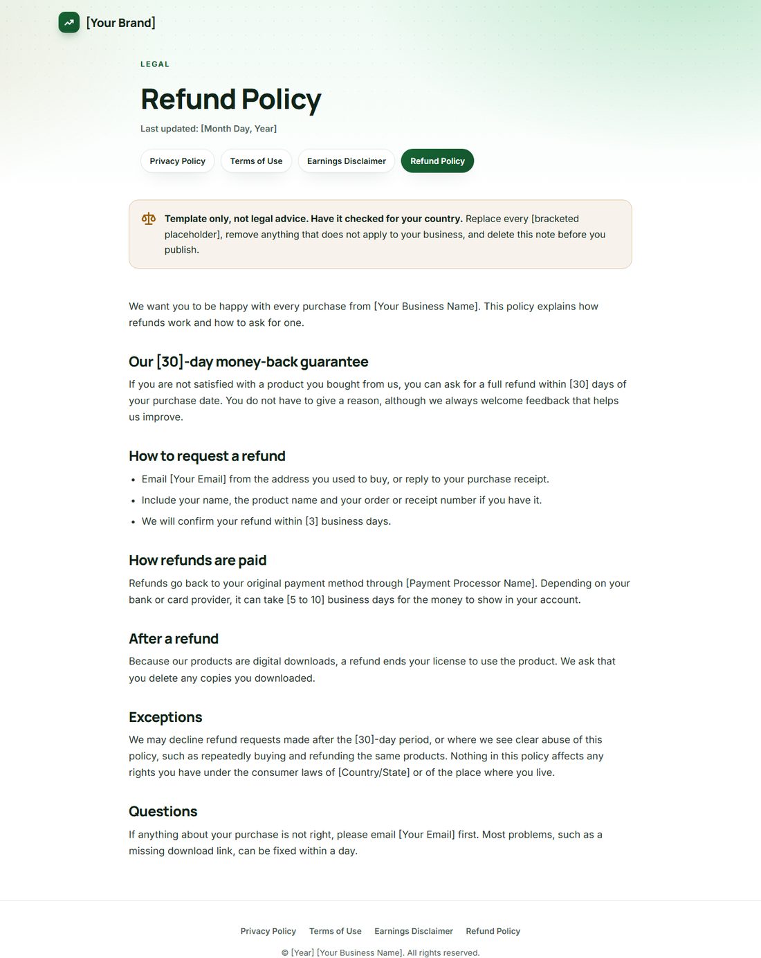 The Refund Policy template