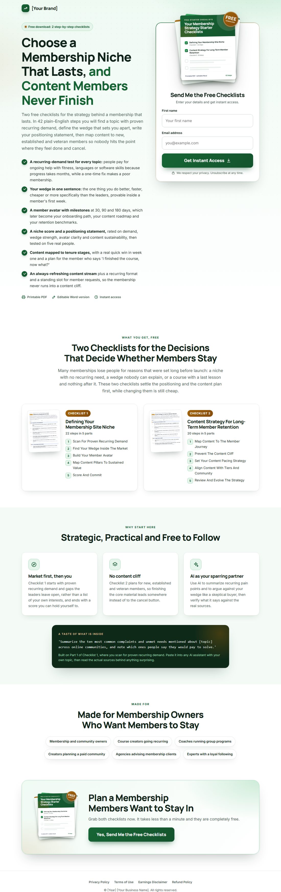 The squeeze page on desktop