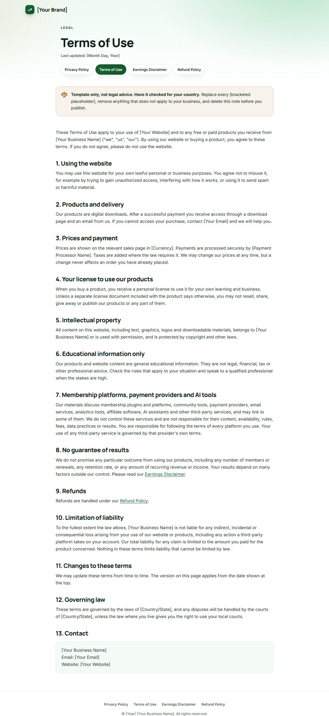 The Terms Of Service template