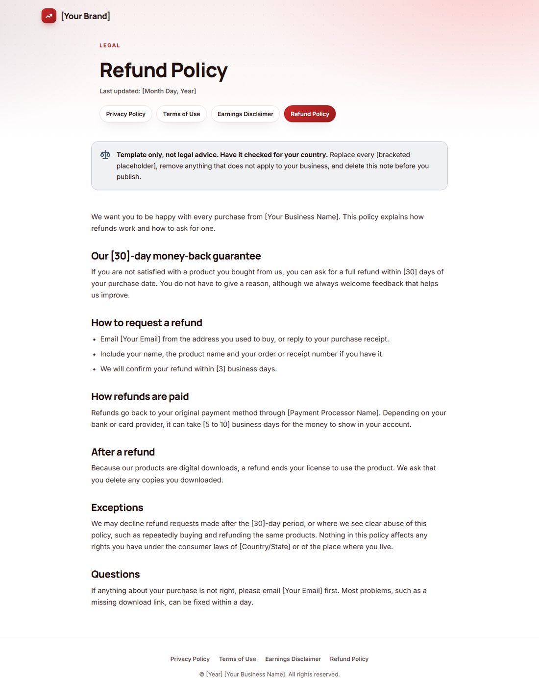 The Refund Policy template